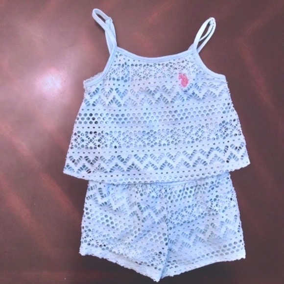 *U.S. POLO ASSN.* Girl's Blue Lace 1-Pc Swimsuit - Picture 1 of 4